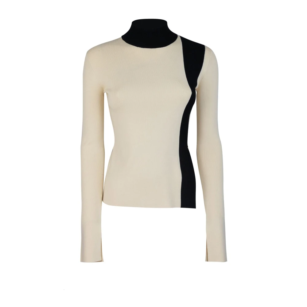 PATRIZIA PEPE Slim Fit Hoge Hals Bicolor Trui White Dames