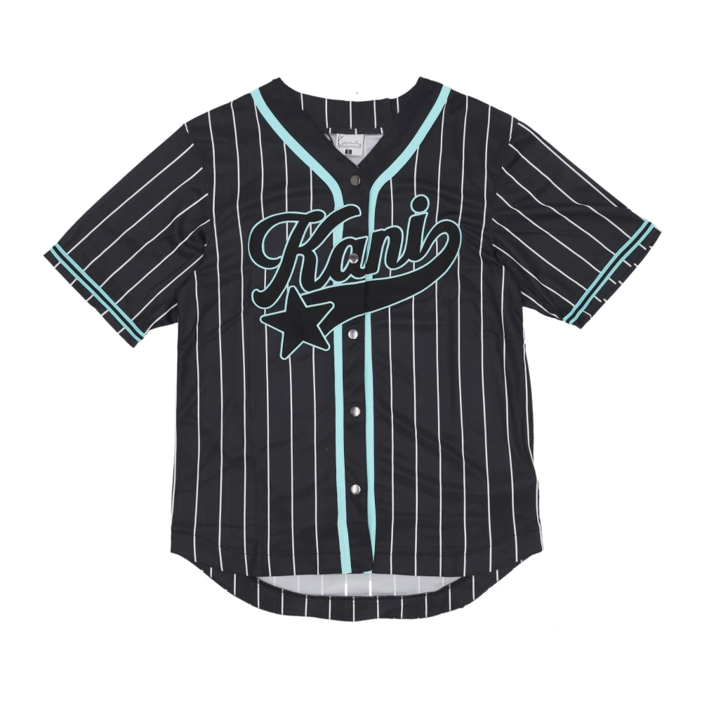 Karl Kani Heren Pinstriped Baseball Shirt met Logo Black Heren