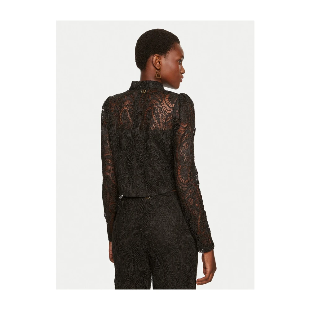 Twinset Zwarte Kant Crop Blouse Black Dames