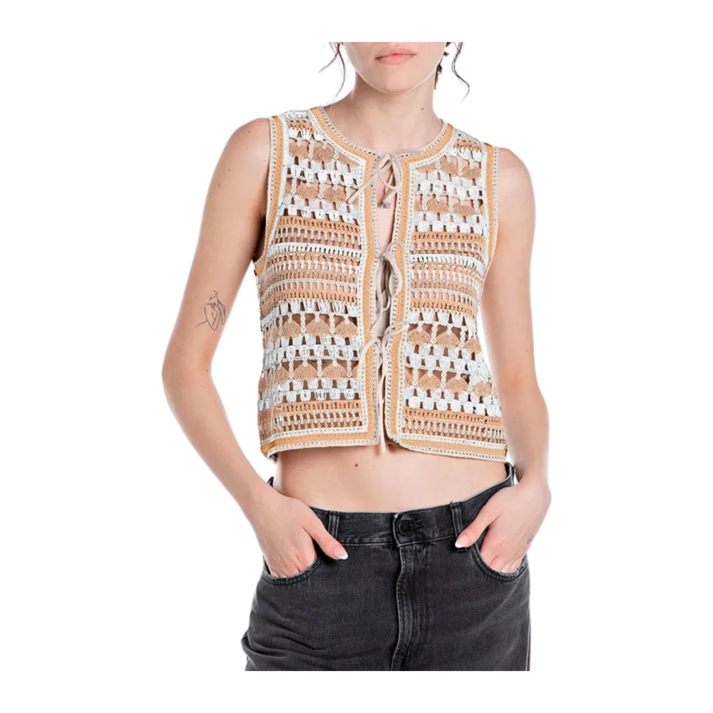 Replay Sleeveless Top Beige Dames