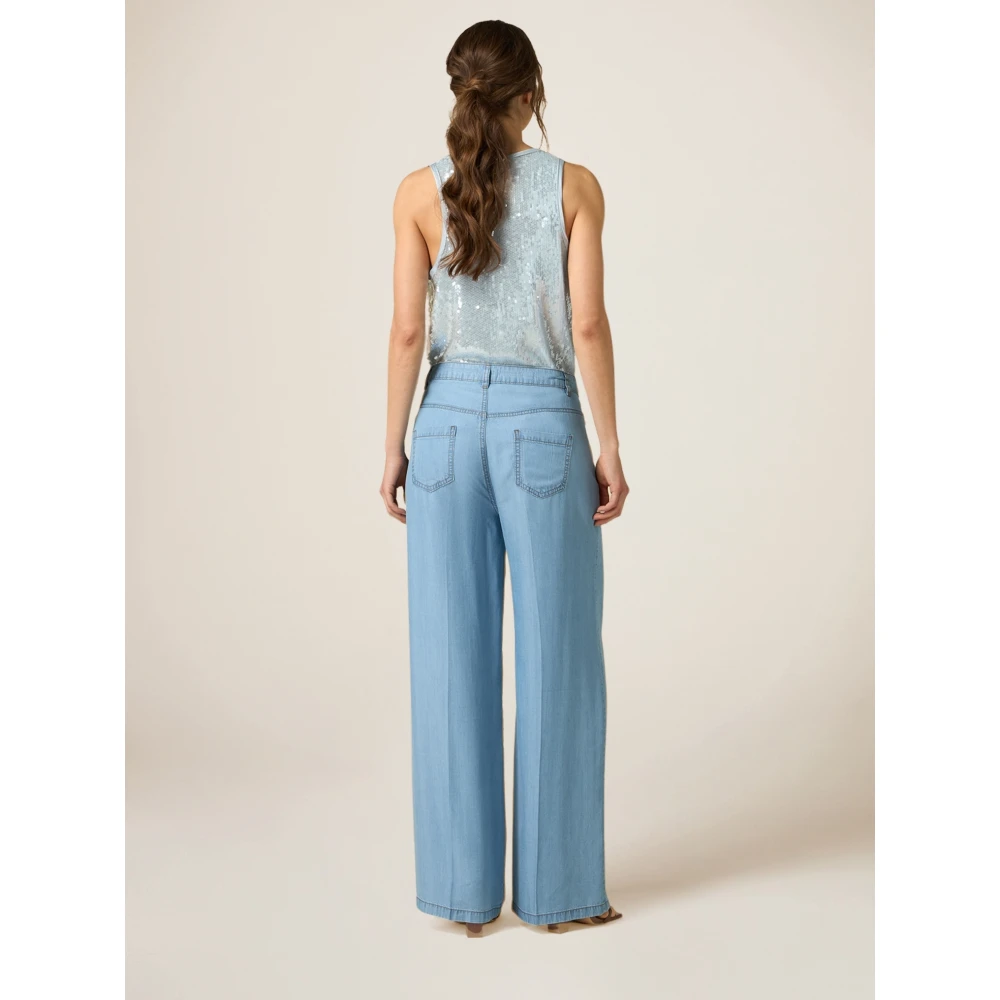 Oltre Tencel Palazzo Broek met Denim Effect Blue Dames
