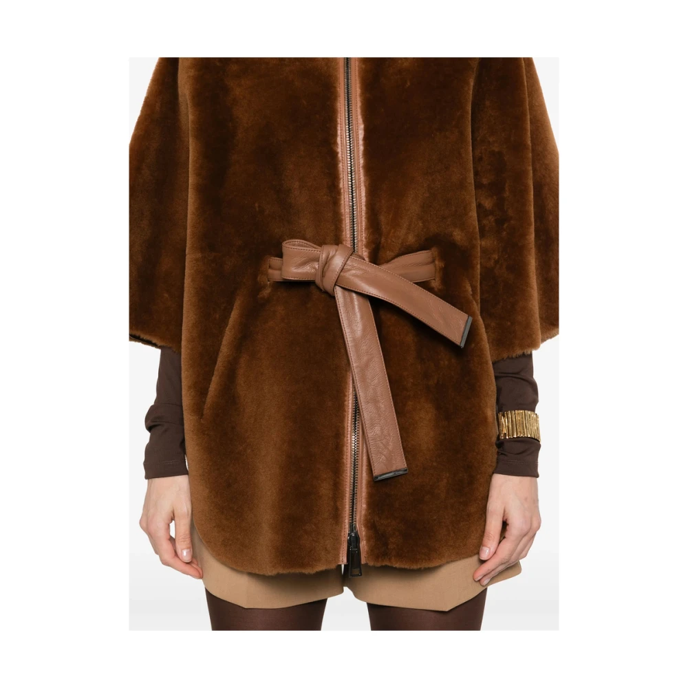 Suprema Shearling Batwing Jas Cognac Bruin Brown Dames