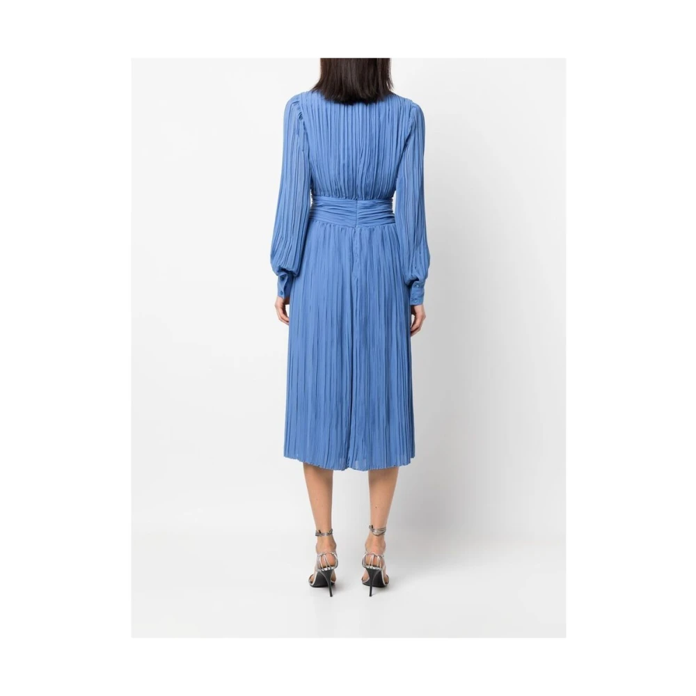 Rochas Blauwe Plissé Midi Jurk Blue Dames