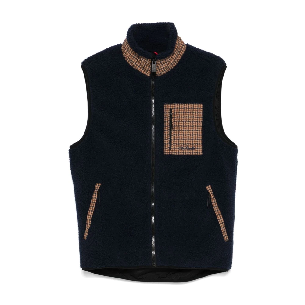 MC2 Saint Barth Shearling Mouwloos Rits Jas Houndstooth Print Blue Heren