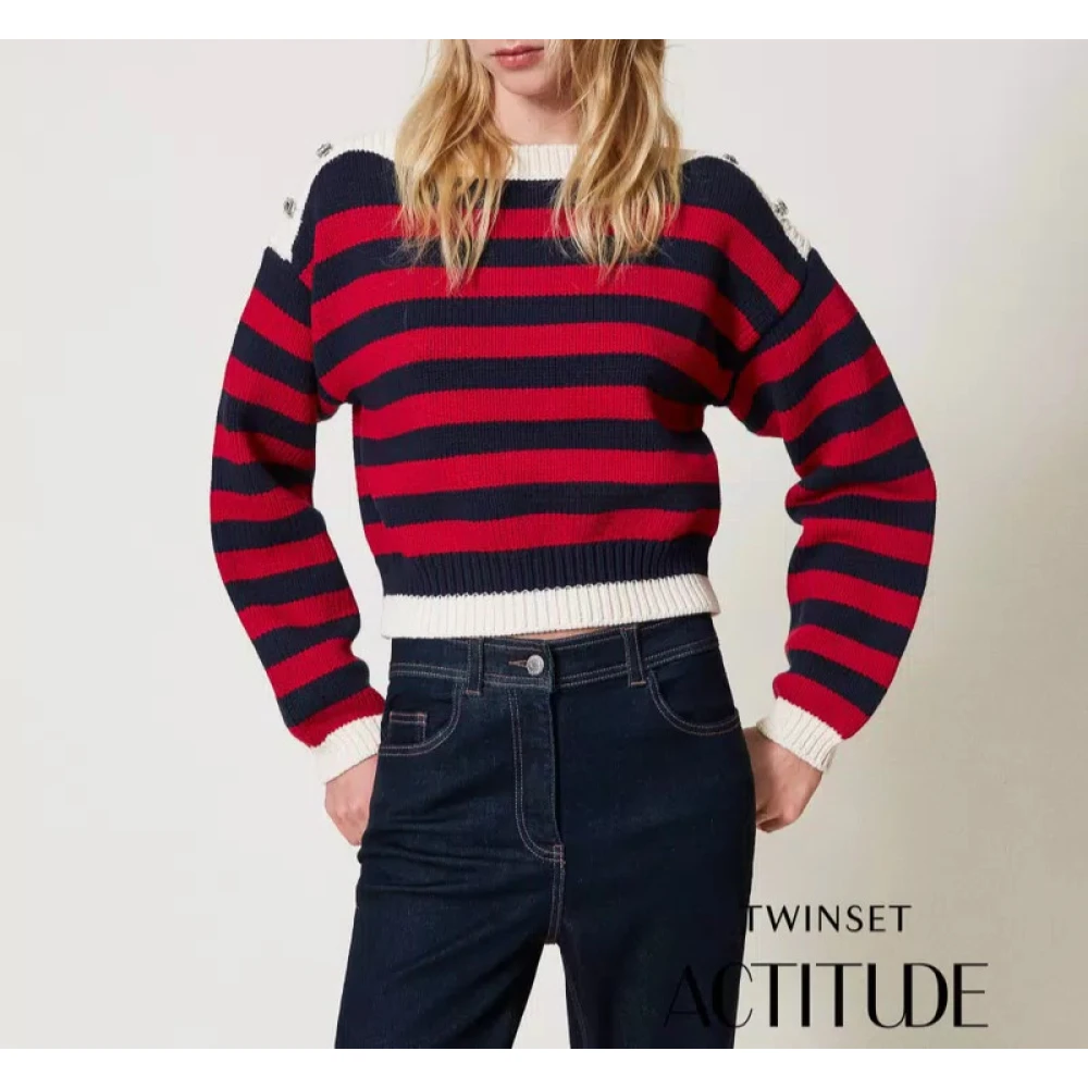 Twinset Gestreepte Top met Cabochon Detail Multicolor Dames