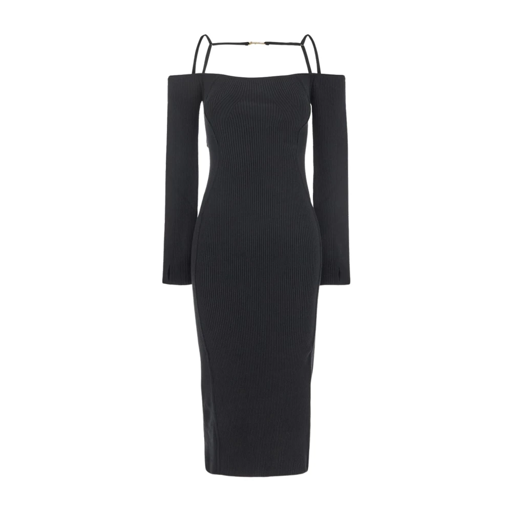 Jacquemus Elegant Midi Klänning med Lång Ärm Black, Dam