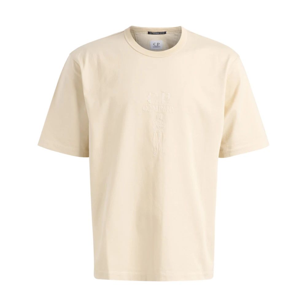 C.p. Company Men's Beige T-Shirts, Xl, Twisted Short Sleeve Logo T-Shirt
