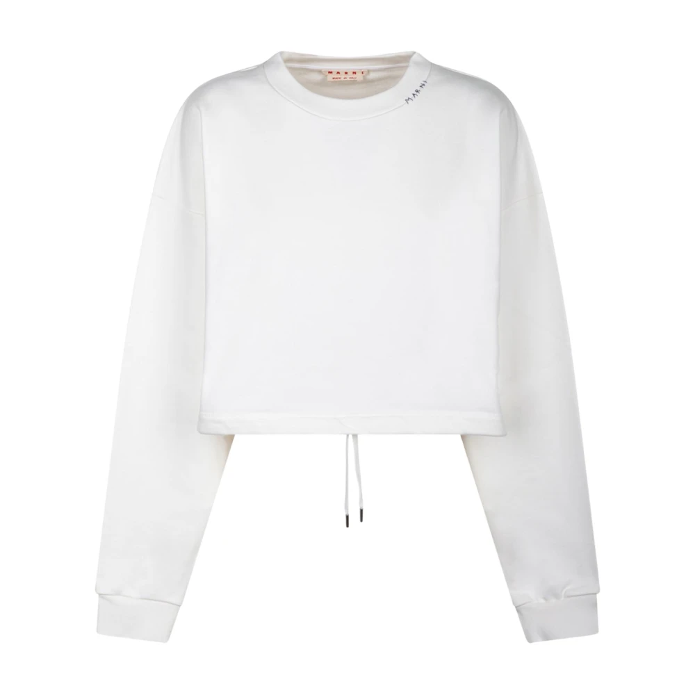 Marni Witte Logo Geborduurde Trui White Dames