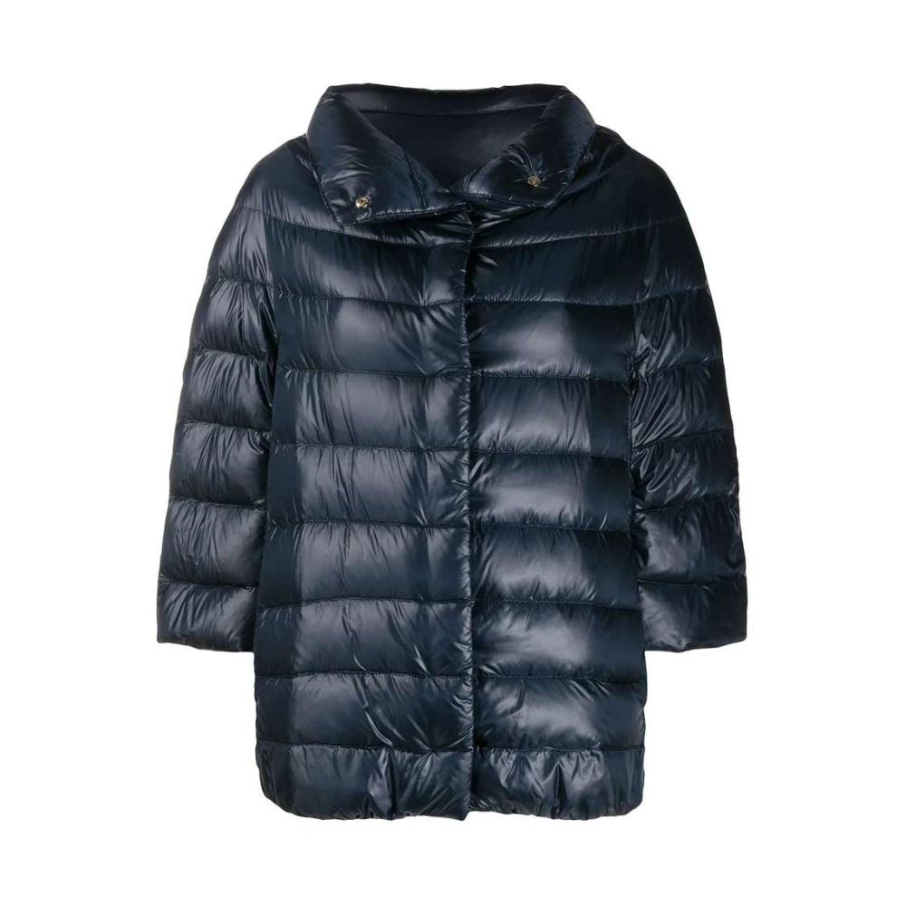 Herno Navy Blauw Gewatteerd Hoge Hals Jas Blue Dames