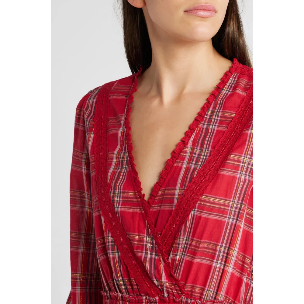 Loveshackfancy Geruite Lange Mouw Minijurk Red Dames