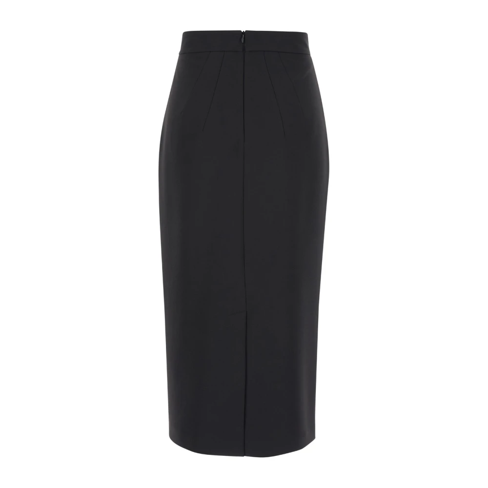 Plain Units Zwarte Midi Potlood Rok Hoge Taille Black Dames