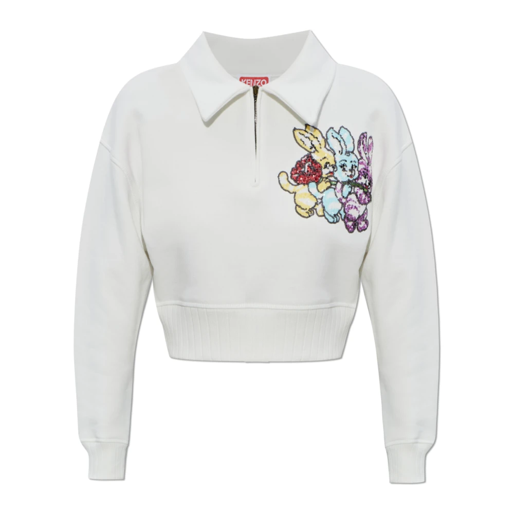 Kenzo Women's White Polo Shirts, M, Polo With A Shimmering Applique