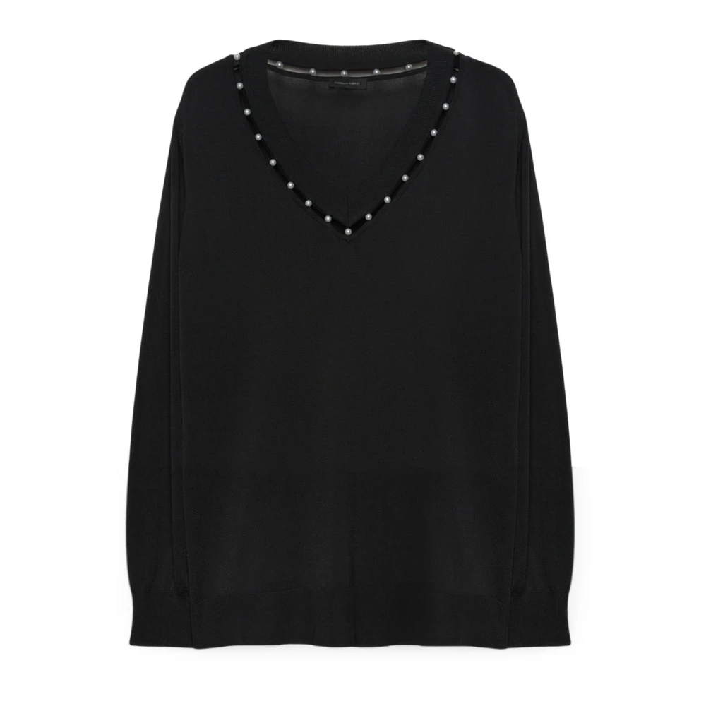 Fiorella Rubino Parelrand V-hals trui Black Dames