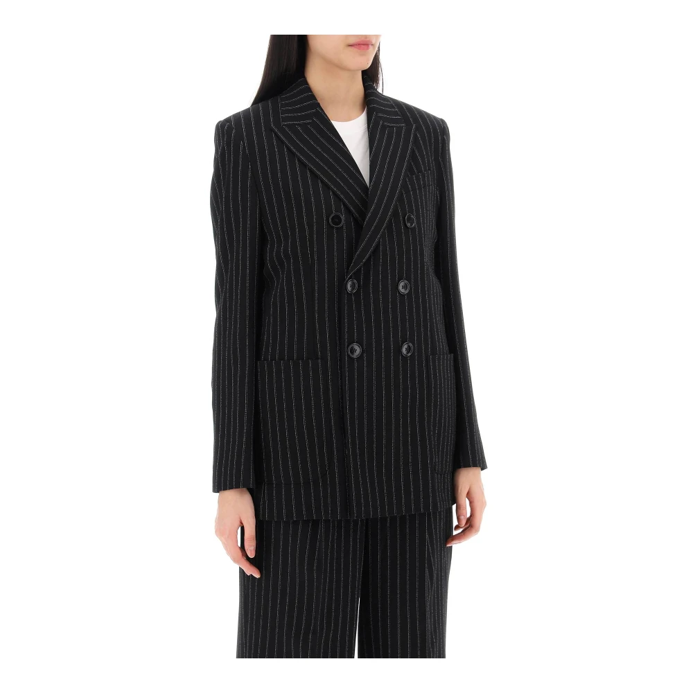 Ami Paris Double-Breasted Pinstripe Wollen Blazer Black Dames