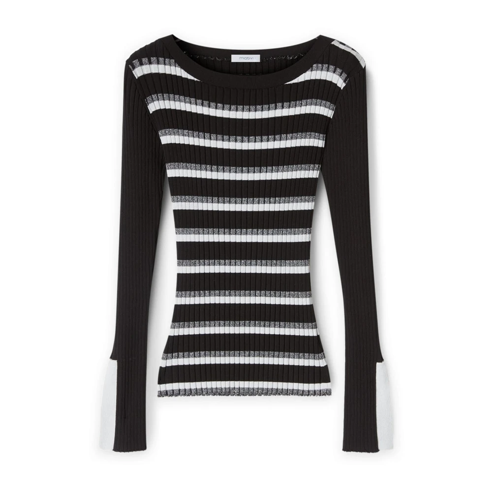 Motivi Gestreepte geribbelde trui van Lurex Black Dames