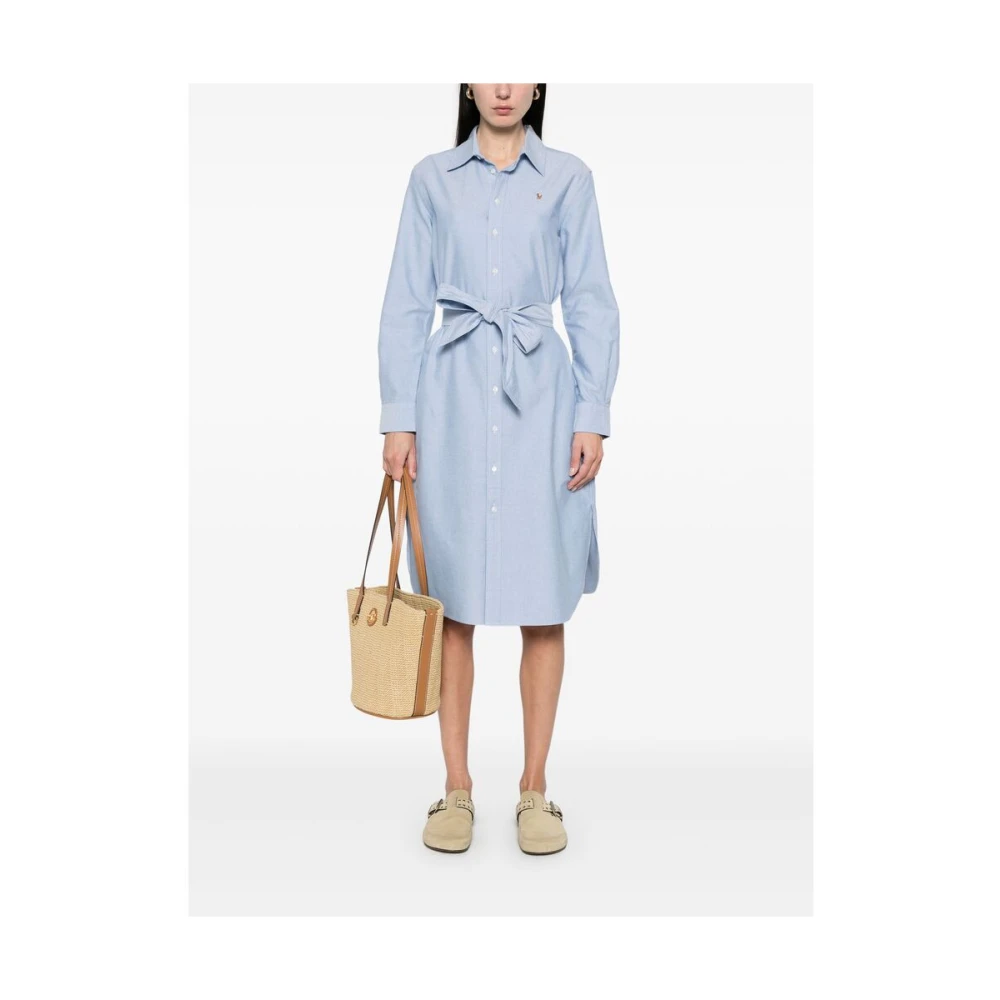 Ralph Lauren Belted Cotton Oxford Shirtdress Blue Dames