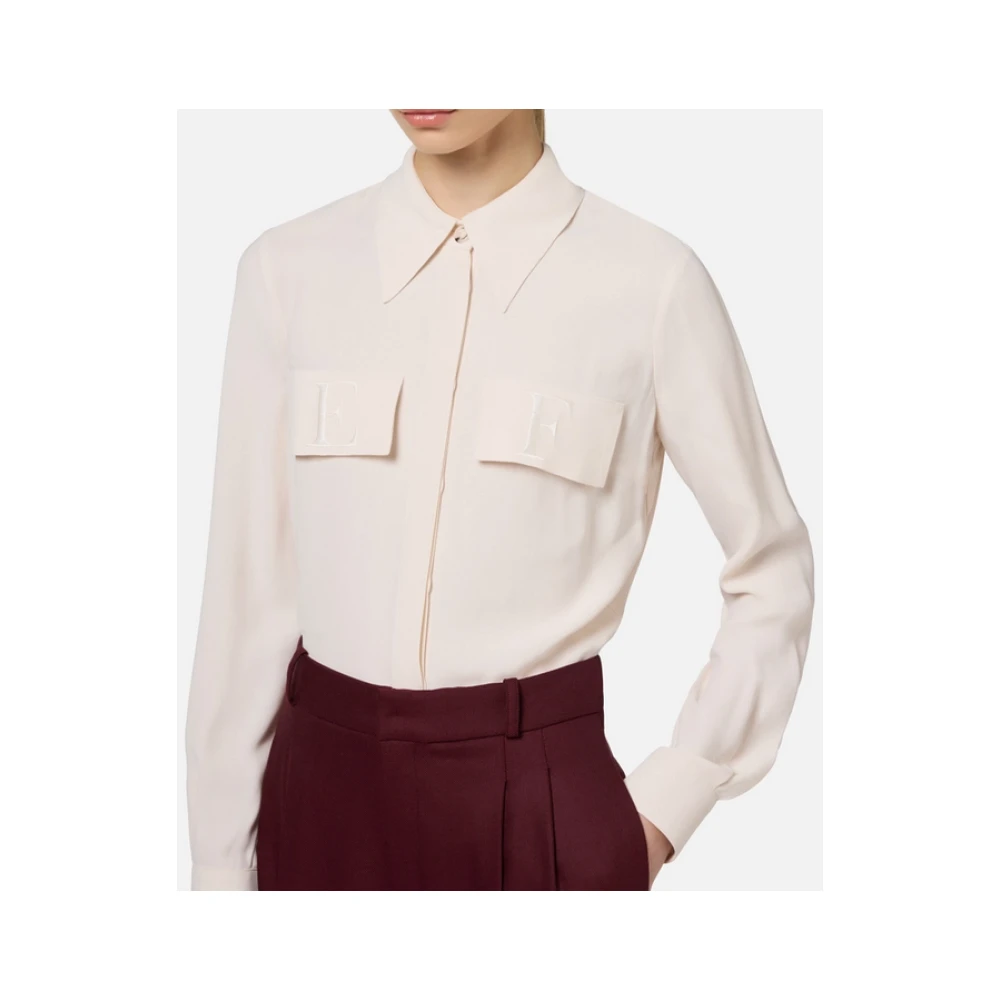 Elisabetta Franchi Geborduurd Logo Dubbele Georgette Shirt White Dames
