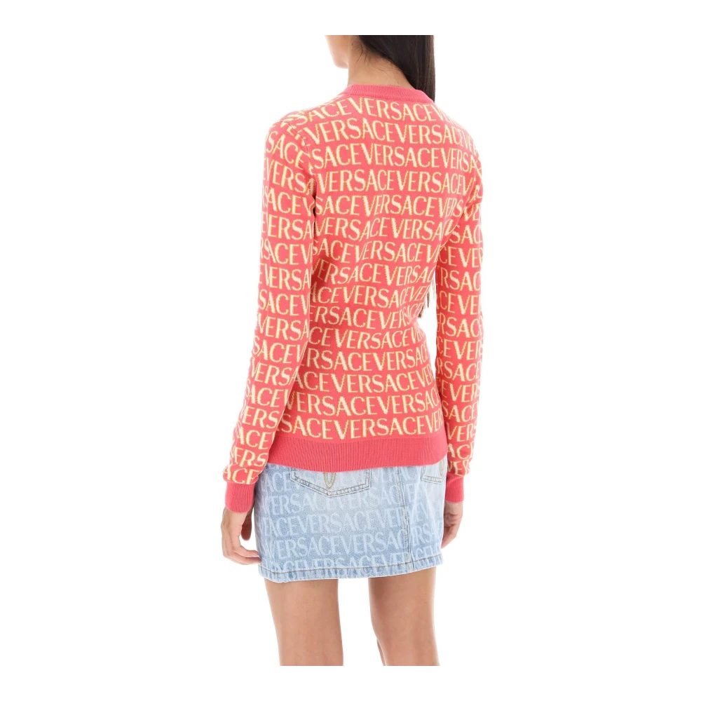 Versace Allover Jacquard Crew Neck Sweater Pink Dames