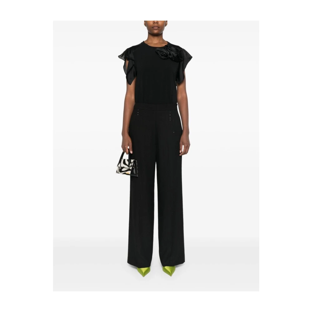 Twinset Pailletten Gestreepte Palazzo Broek Black Dames