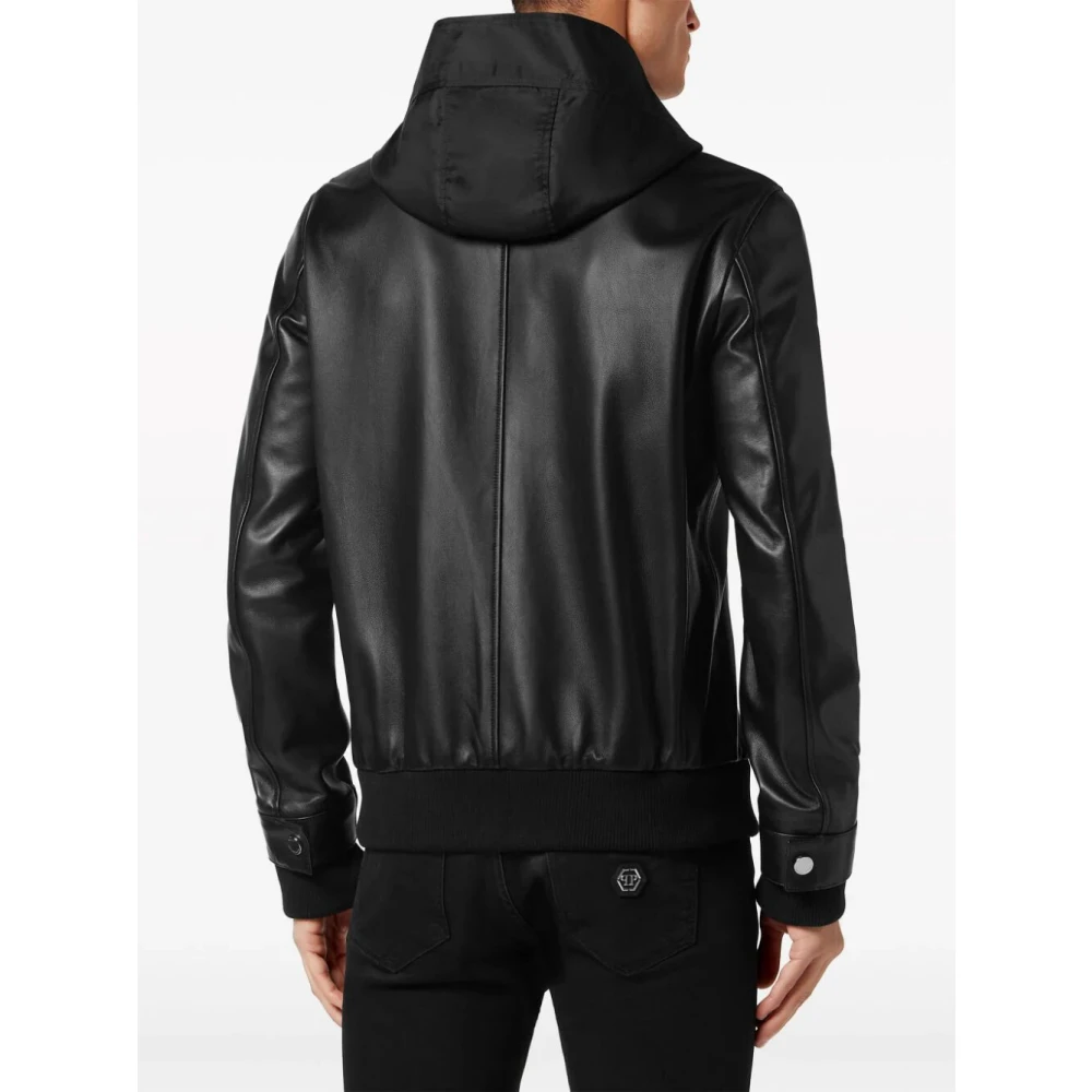 Philipp Plein Zwarte Hooded Bomberjas voor Mannen Black Heren