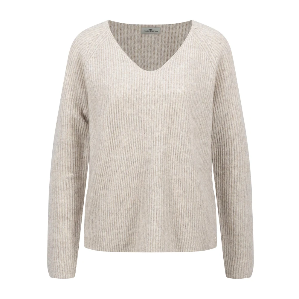 FYNCH-HATTON V-Neck Melange Pullover Sweater Beige Dames