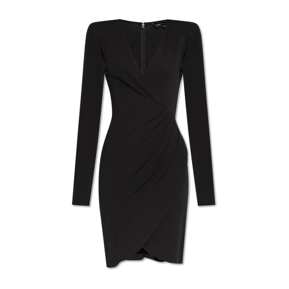 Emporio Armani Zwarte Gedrapeerde V-hals Jurk Black Dames