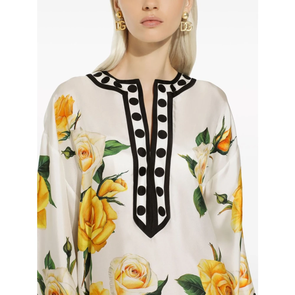 Dolce & Gabbana Bloemen Kimono Jurk met Zwart Borduurwerk Yellow Dames