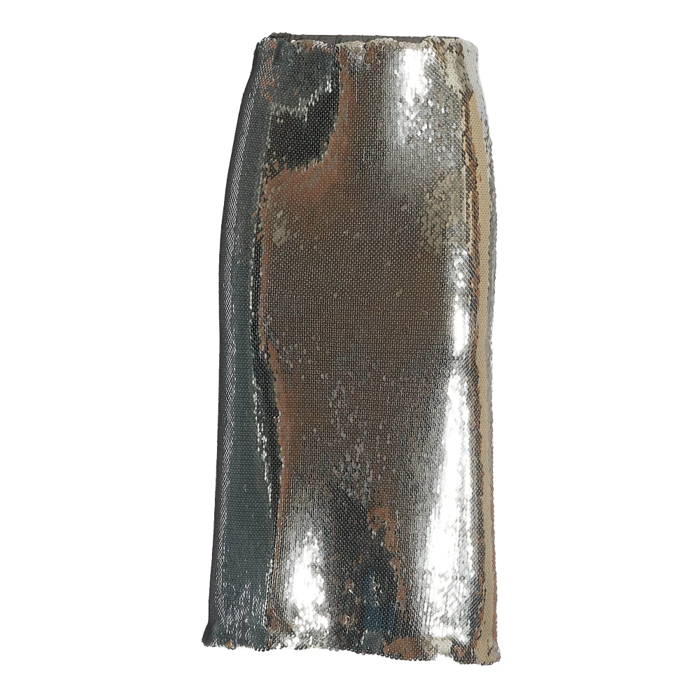 N21 Pailletten Midi Rok Zilver Glamour Statement Gray Dames