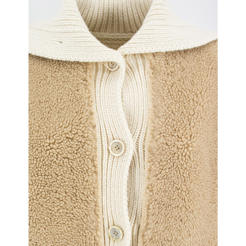 Fabiana Filippi Gerimpelde Shearling Aviator Jacket Brown Dames