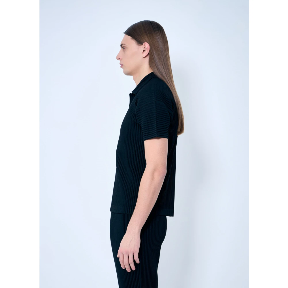 Issey Miyake Geplooide Polo Top Korte Mouw Ronde Hals Black Heren