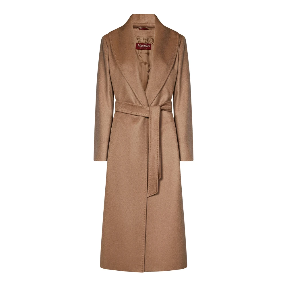 Max Mara Studio Kasjmier Kameel Jas Sjaalkraag Brown Dames