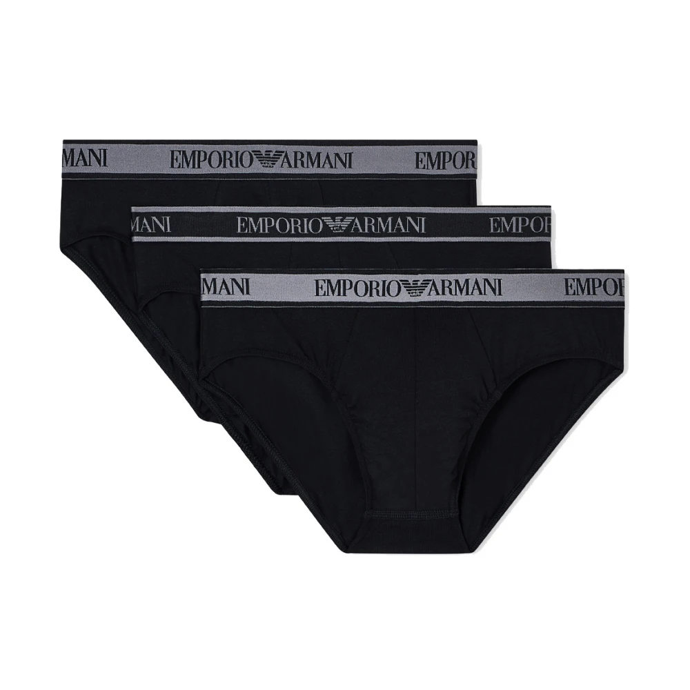 Emporio Armani Hombre Negro - Conjunto De Tres Slips De Algodón Elástico - Underwear - L