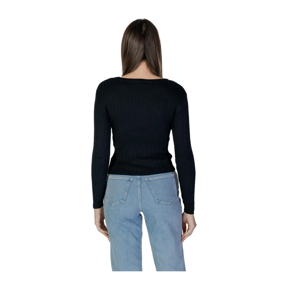 Vila Geribbelde Gebreide Trui Lange Mouw Black Dames