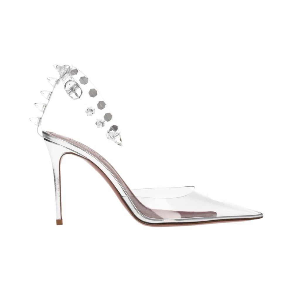 Amina Muaddi Women's Gray Studded Pvc High Heel Sandals