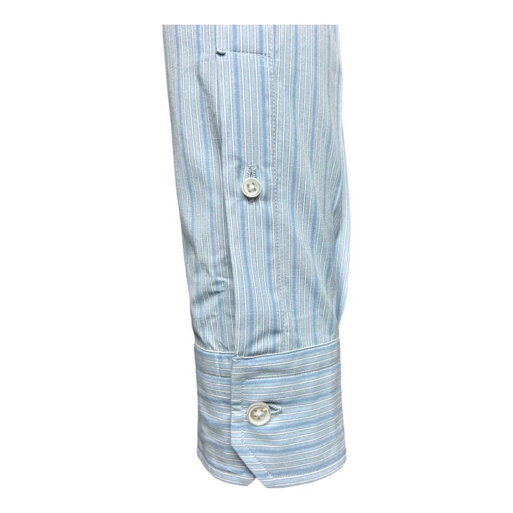 Salvatore Piccolo Napolitaans Webstreep Blauw Overhemd Blue Heren