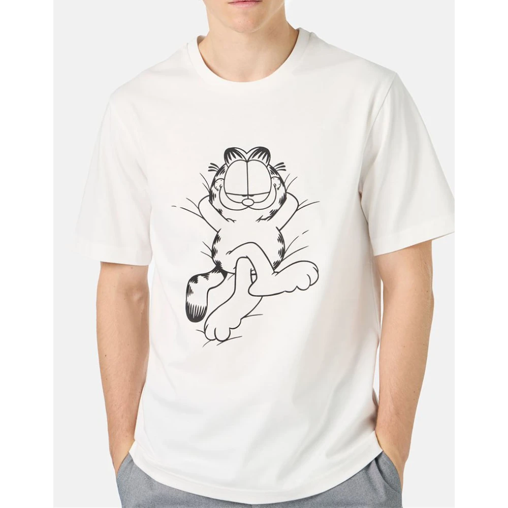 Iceberg Wit katoenen jersey T-shirt met Lazy Garfield print Beige Heren