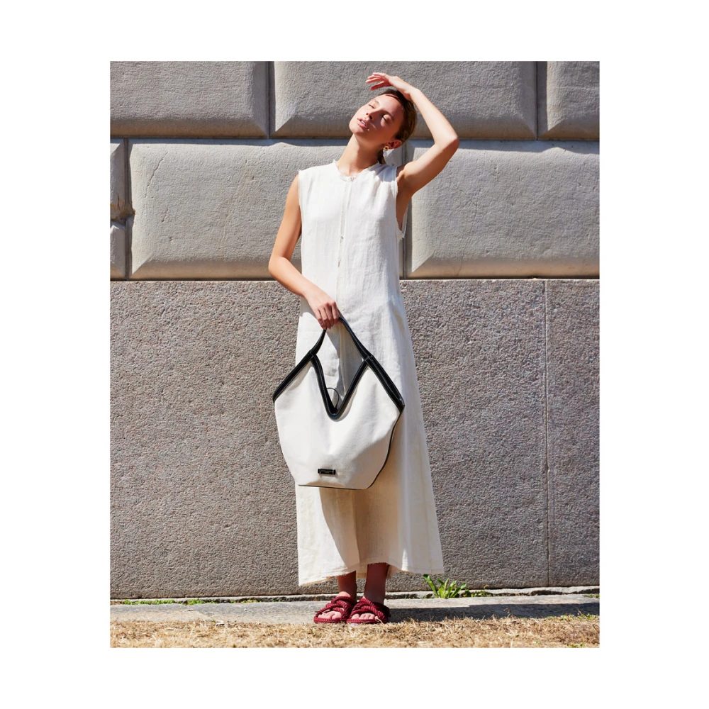 Gianni Chiarini Katoenen en leren tote tas White Dames