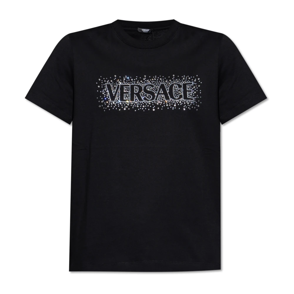 Versace T-shirt met glinsterende kristallen Black Dames