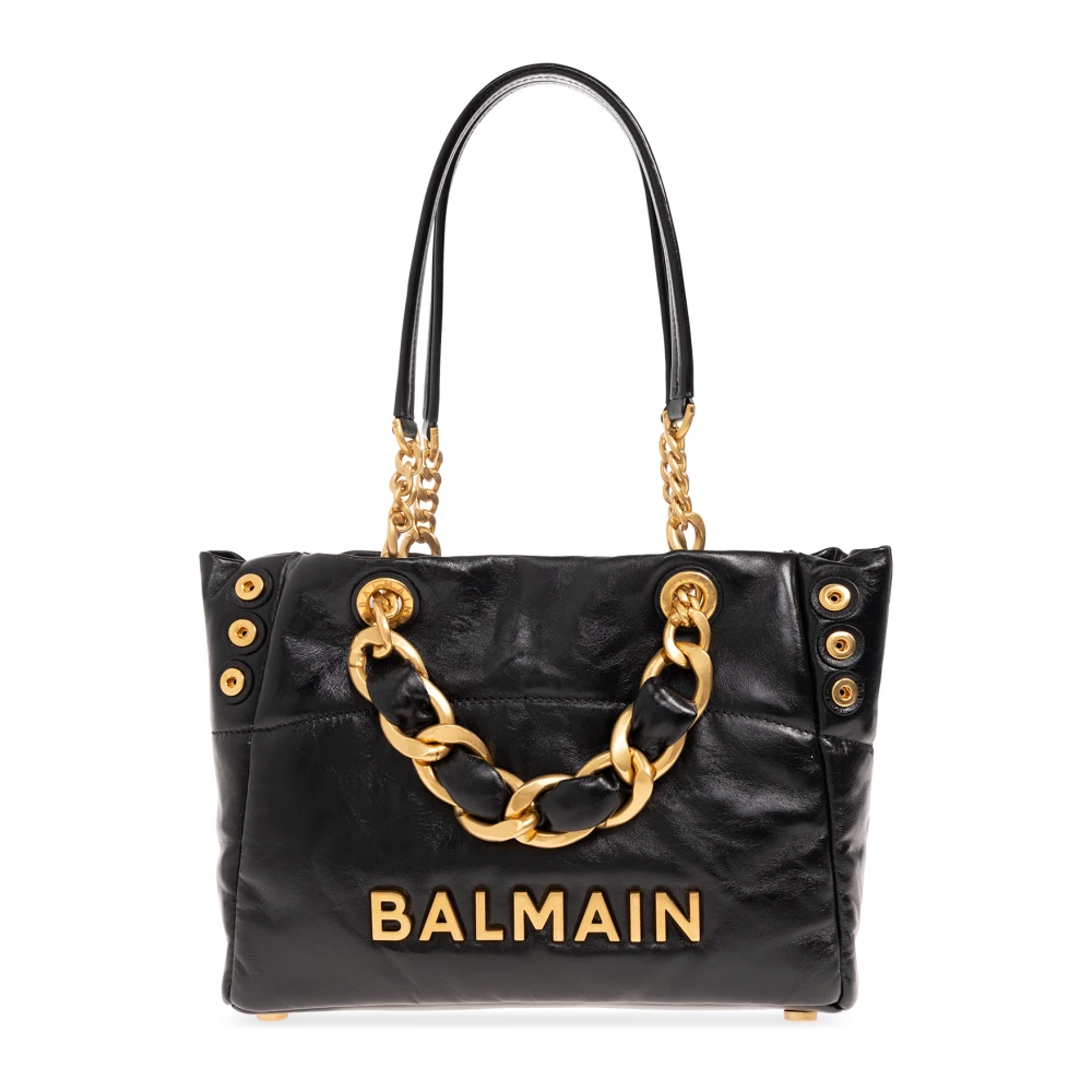 Balmain Zwarte lamsskin handtas met goudkleurige hardware Black Dames