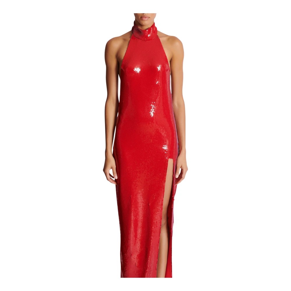 Balmain Lange pailletten halternek jurk Red Dames