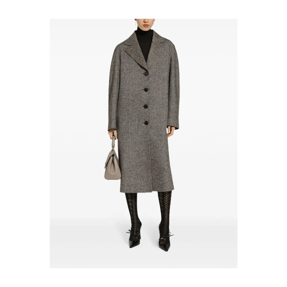 Dolce & Gabbana Stijlvolle Herringbone Patroon Jas Brown Dames