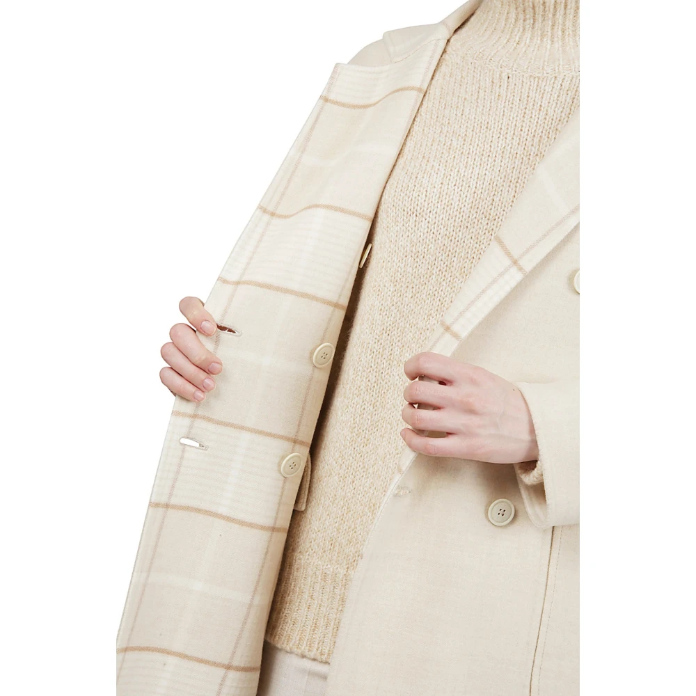 Eleventy Dubbel Check Wollen Jas Beige Dames