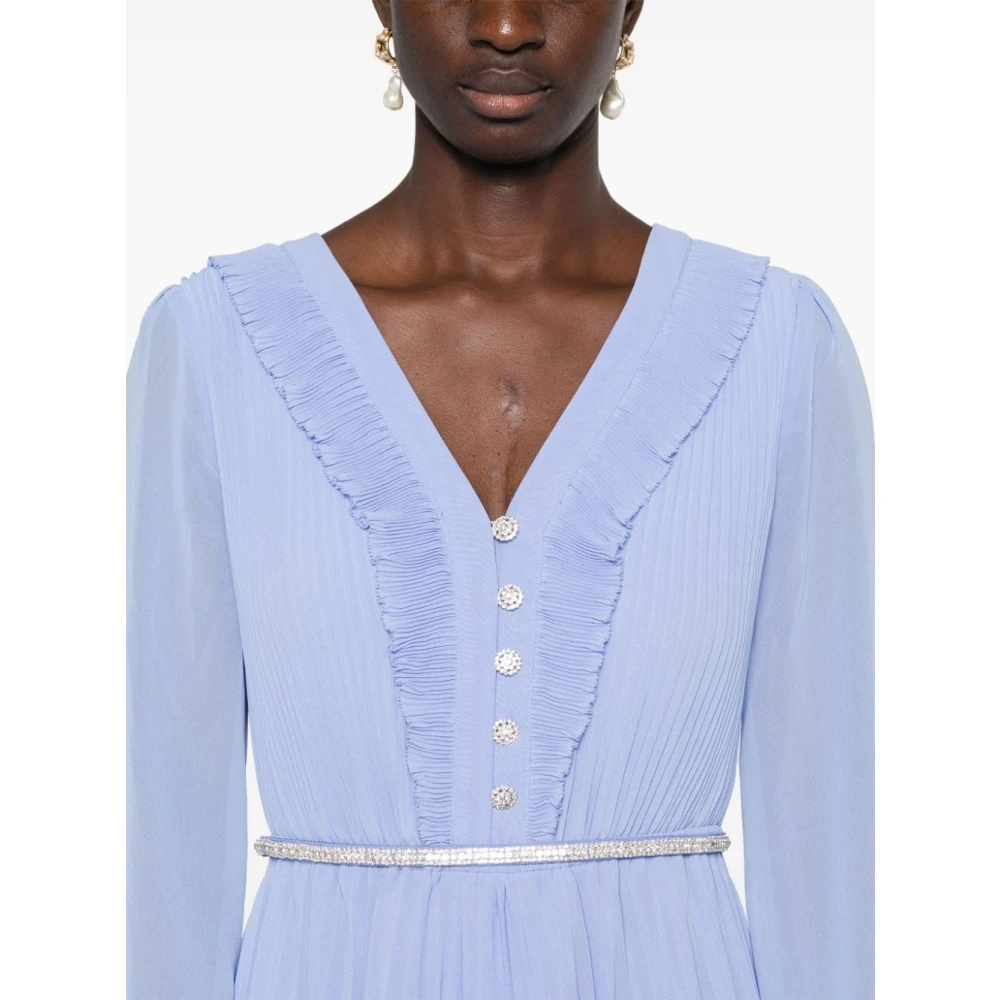 Self Portrait Blauwe V-hals Diamanté Jurk Blue Dames