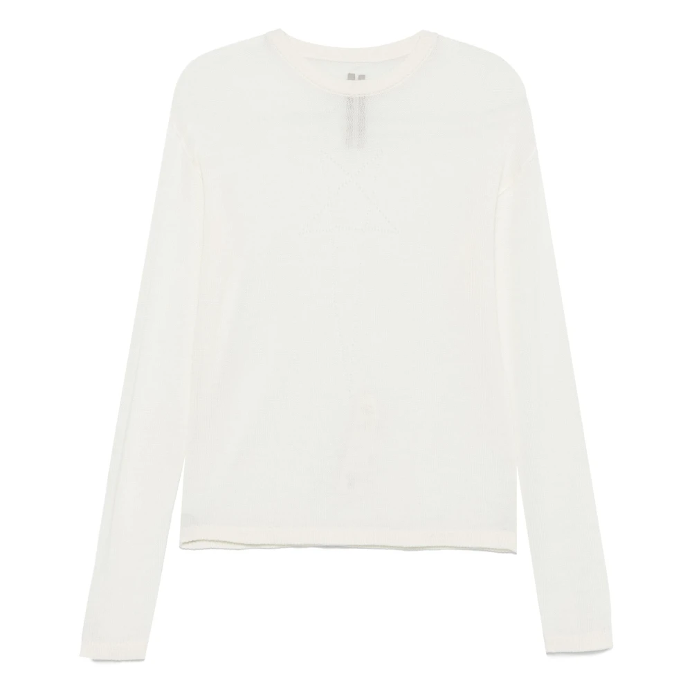 Rick Owens Women's Beige Round-Neck Knitwear, Xs, Long-Sleeved Crewneck Jumper
