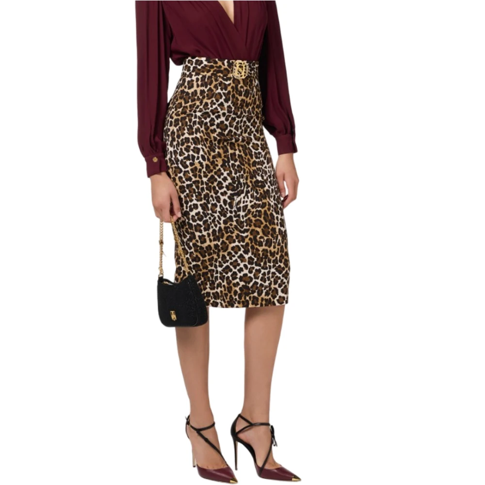 Elisabetta Franchi Midi Rok met Dierenprint en Split Brown Dames