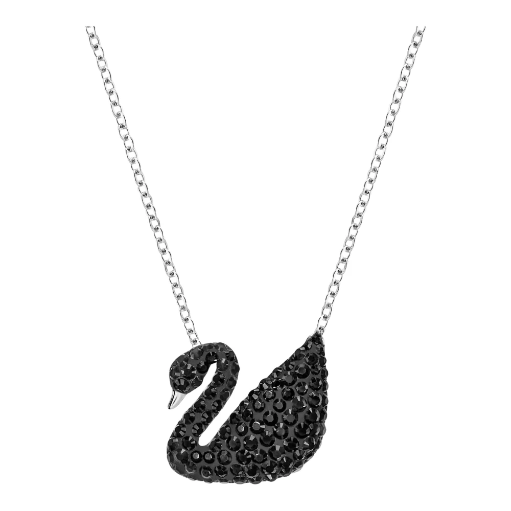 Swarovski Unisex Gray Necklace Swan Pendant Black Rhodium Plated 5347329 - Necklaces - One Size - Accessories