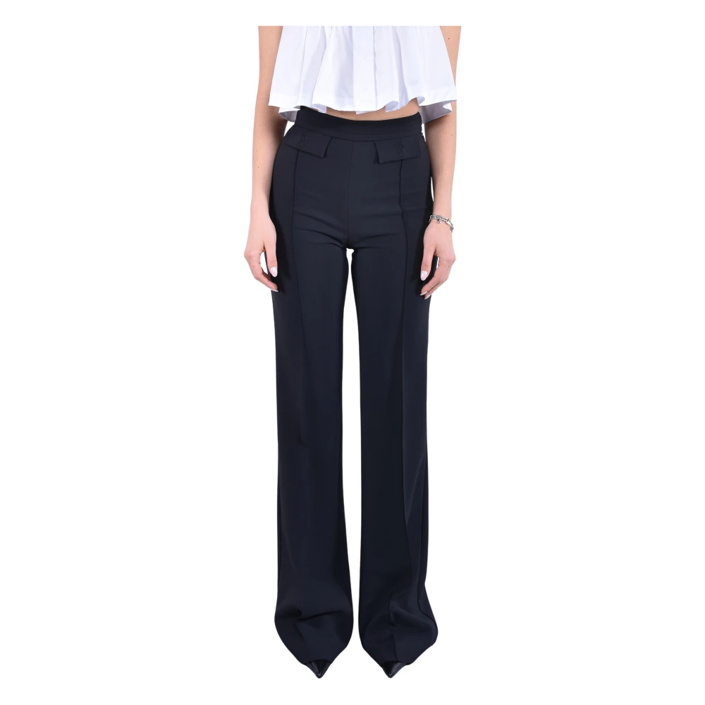Elisabetta Franchi Black Wide Trousers, Female, Xs, Pantaloni In Doppio Crêpe Stretch