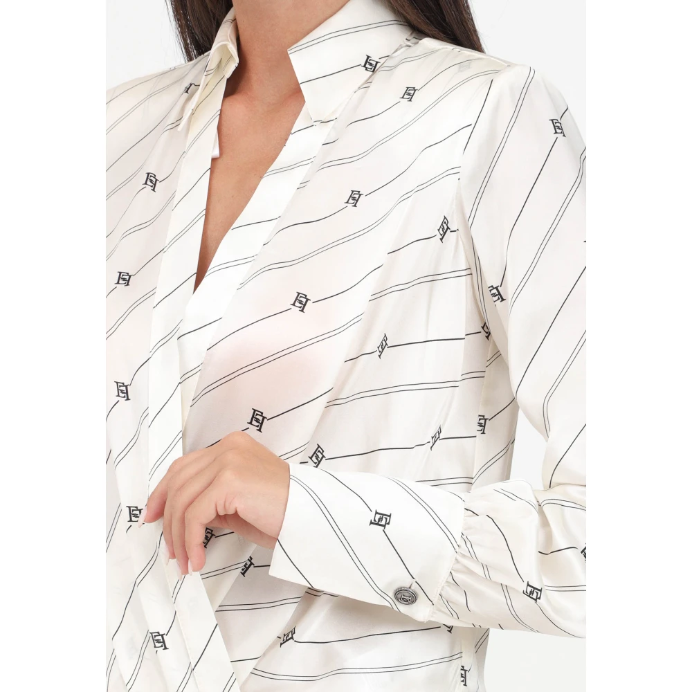 Elisabetta Franchi Georgette Body met Diagonale Strepen Beige Dames