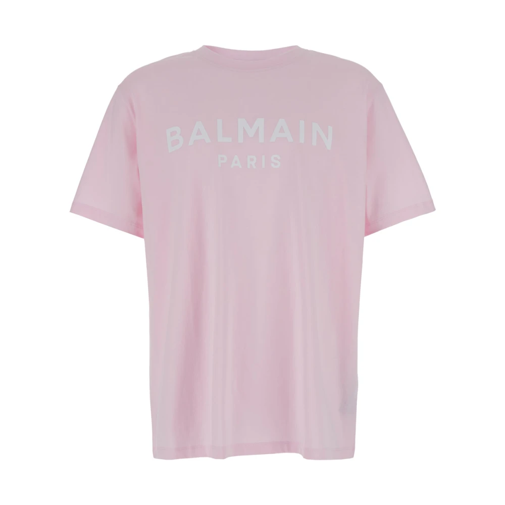 Balmain Roze Logo Print T-shirt Pink Heren