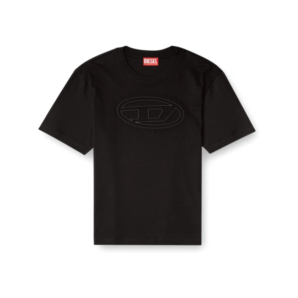 Diesel Logo Print Katoenen T-Shirt Black Heren
